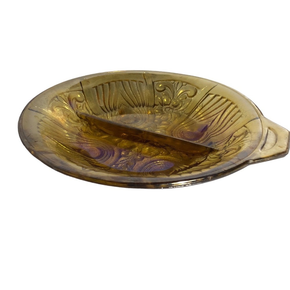 Vintage Indiana Glass Killarney Amber Carnival Glass Divided relish dish